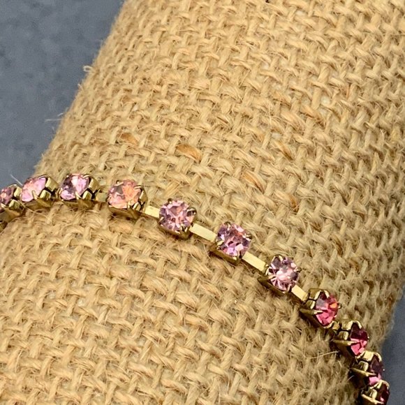 Pink Gold Rhinestone Bracelet Magenta Lobster Claw Closure - Picture 4 of 6